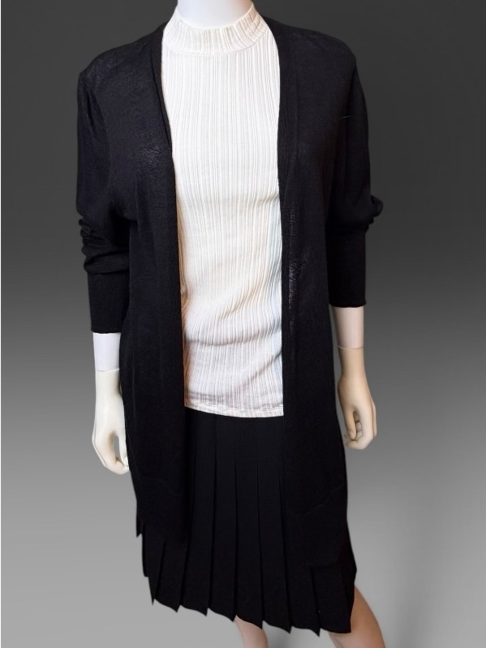 Halogen Black Linen Blend Long Open Cardigan Size L